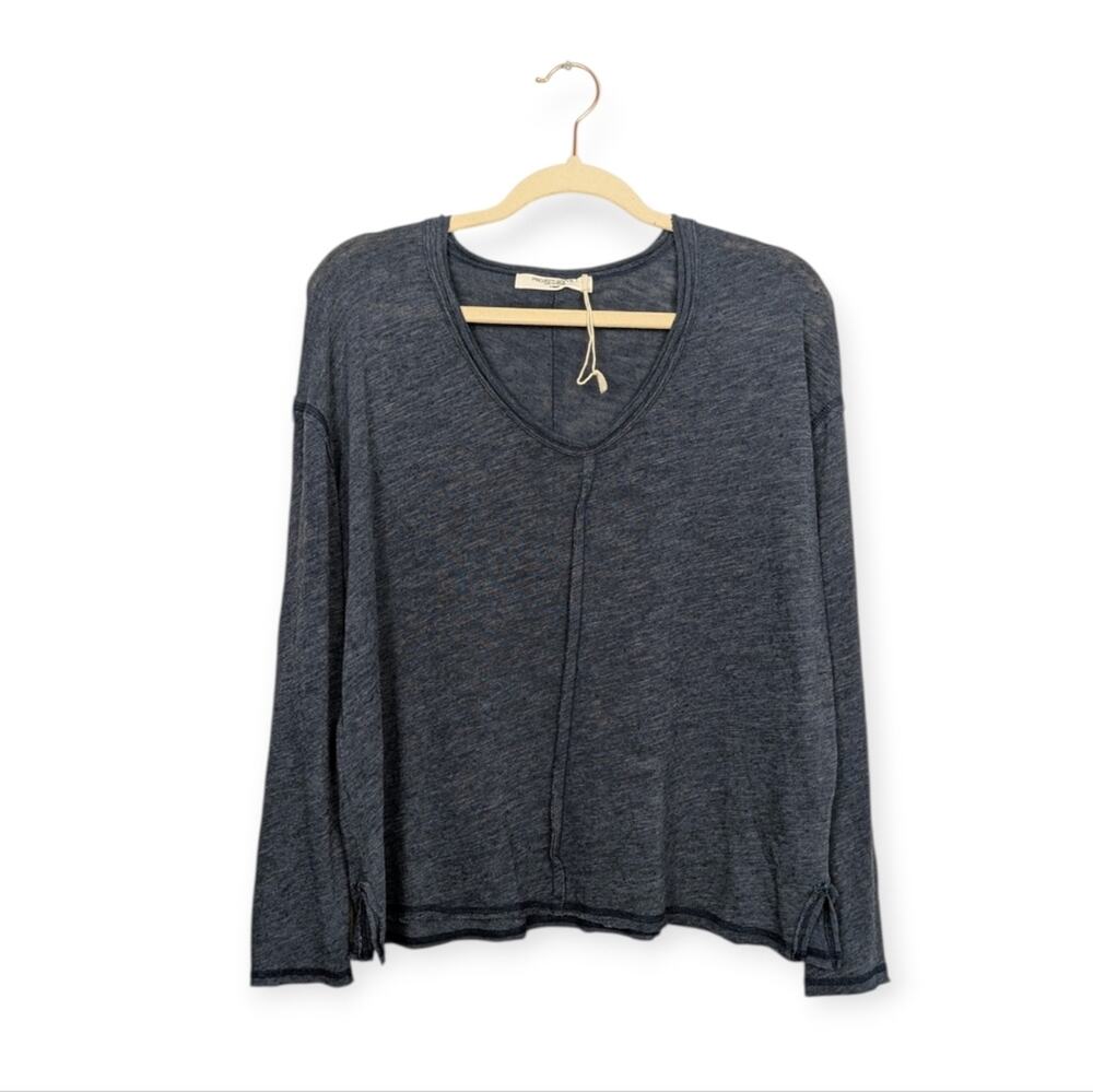Project Social T Slub Top XS Navy V Neck Lightweight Long Sleeve Minimalist